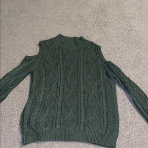 Cable knit sweater with open shoulders